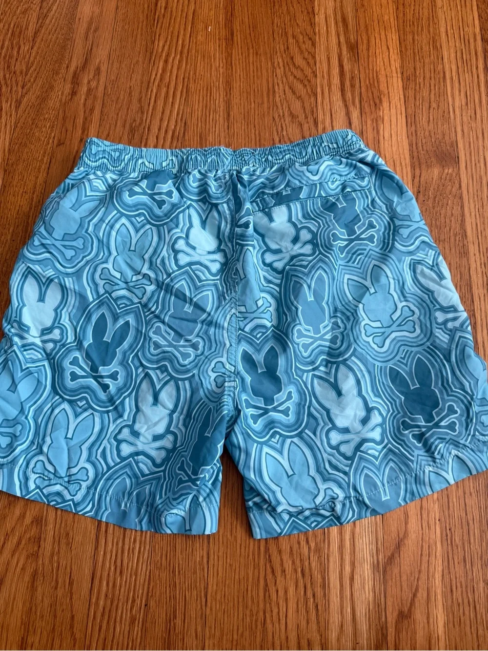 Psycho Bunny blue bunny logo beach swim trunks L 14/16